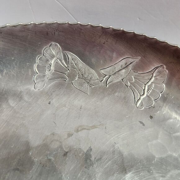 Vintage Large Hammered Wrought Faberware BKLYN Serving Tray Twist Handle Orchid - Picture 8 of 10